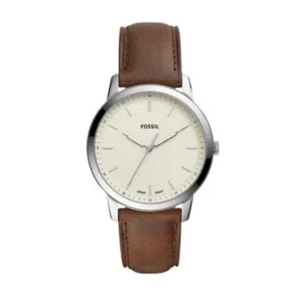 Reloj minimalista de tres agujas con correa de cuero marrón