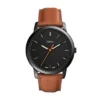 Reloj minimalista y fino de tres agujas con correa de cuero marrón claro