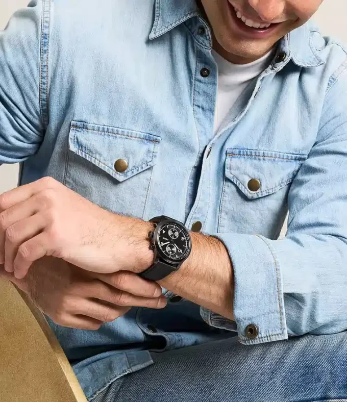 Reloj multifunción Bennett de cuero negro Reloj multifunción Bennett de cuero negro