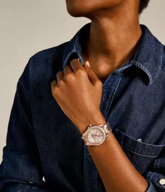 Reloj multifunción Riley de acero inoxidable en tono oro rosa