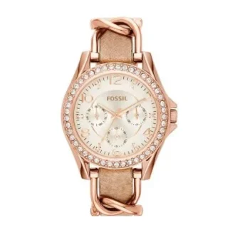 Reloj multifunción Riley en tono oro rosa y piel color arena Reloj multifunción Riley en tono oro rosa y piel color arena