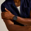 Reloj Nate Chronograph de cuero negro Reloj Nate Chronograph de cuero negro