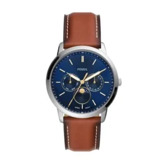 Reloj Neutra Moonphase multifunción con correa de cuero marrón