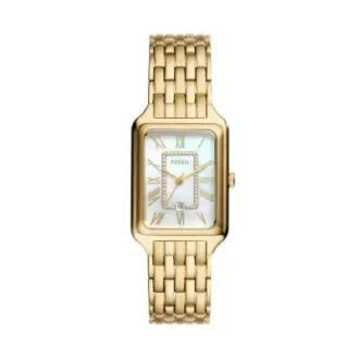 Reloj Raquel de acero inoxidable dorado con tres agujas y fecha
