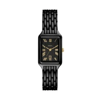 Reloj Raquel de acero inoxidable negro con tres agujas y fecha