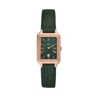 Reloj Raquel de tres agujas con fecha y correa de piel Croco LiteHide™ verde