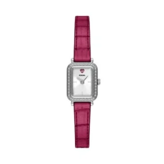 Reloj Raquel Mini de dos agujas con correa de cuero rosa