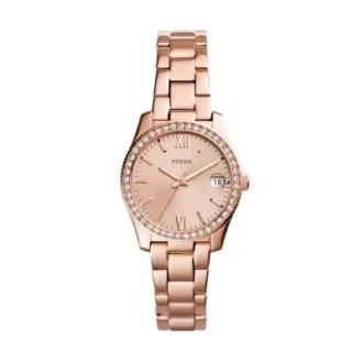 Reloj Scarlette de acero inoxidable en tono oro rosa con tres agujas y fecha