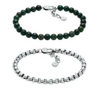 Set de regalo con pulsera de acero inoxidable y ágata verde