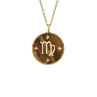 Virgo Sutton Zodiac Collar con colgante de ojo de tigre en acero inoxidable dorado